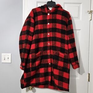Sale: Women's Plaid Button Front Hooded Jacket - Large